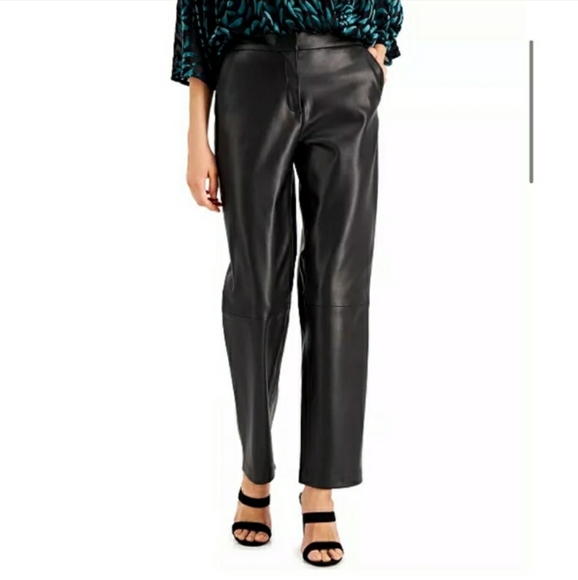Alfani Pants - Alfani black leather y2k vintage high waisted straight leg trousers pants